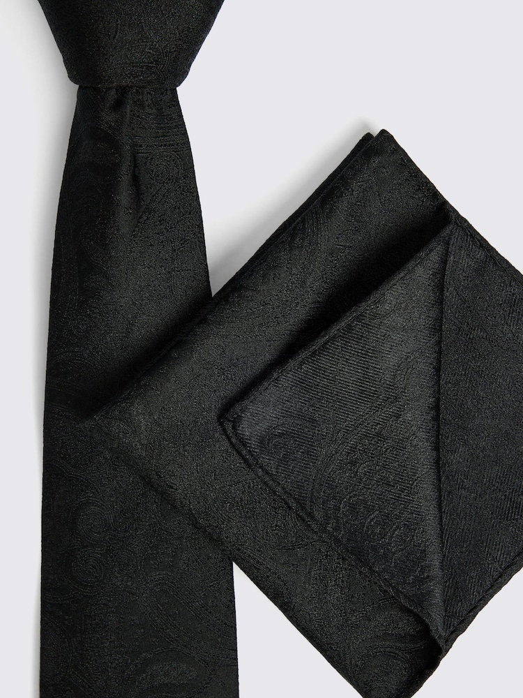 MOSS Black Wedding Paisley Tie - Image 3 of 3