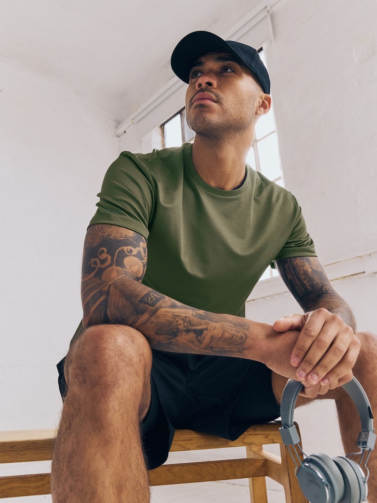 Khaki Green Active T-Shirt with Contrast Back Panel - Image 2 of 12