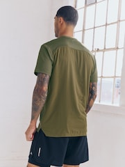 Khaki Green Active T-Shirt with Contrast Back Panel - Image 3 of 12