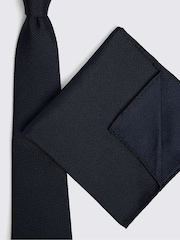 MOSS Navy Blue Silk Semi Plain Tie - Image 3 of 3