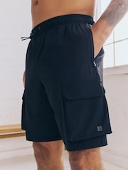 Black Active Cargo Gym Training Shorts - Image 3 of 10