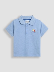 JoJo Maman Bébé Blue Beach Embroidered Badge Polo Shirt - Image 1 of 3