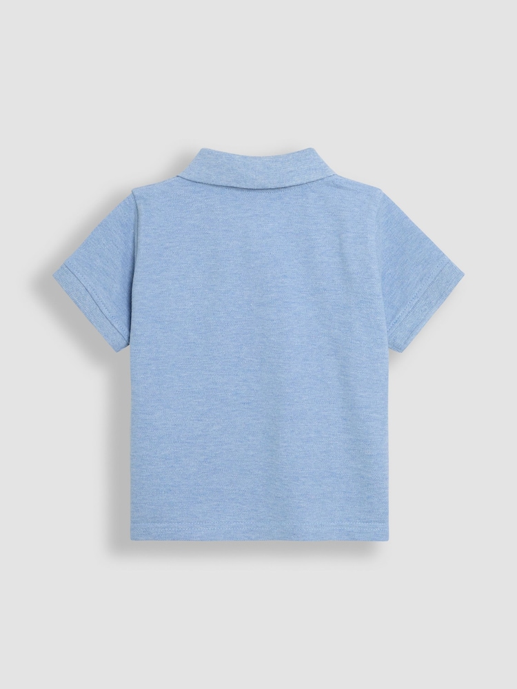 JoJo Maman Bébé Blue Beach Embroidered Badge Polo Shirt - Image 2 of 3
