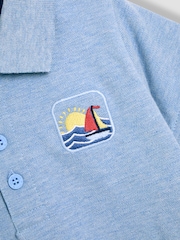 JoJo Maman Bébé Blue Beach Embroidered Badge Polo Shirt - Image 3 of 3