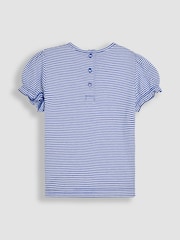 JoJo Maman Bébé Cornflower Blue Strawberry Applique Puff Sleeve T-Shirt - Image 2 of 3