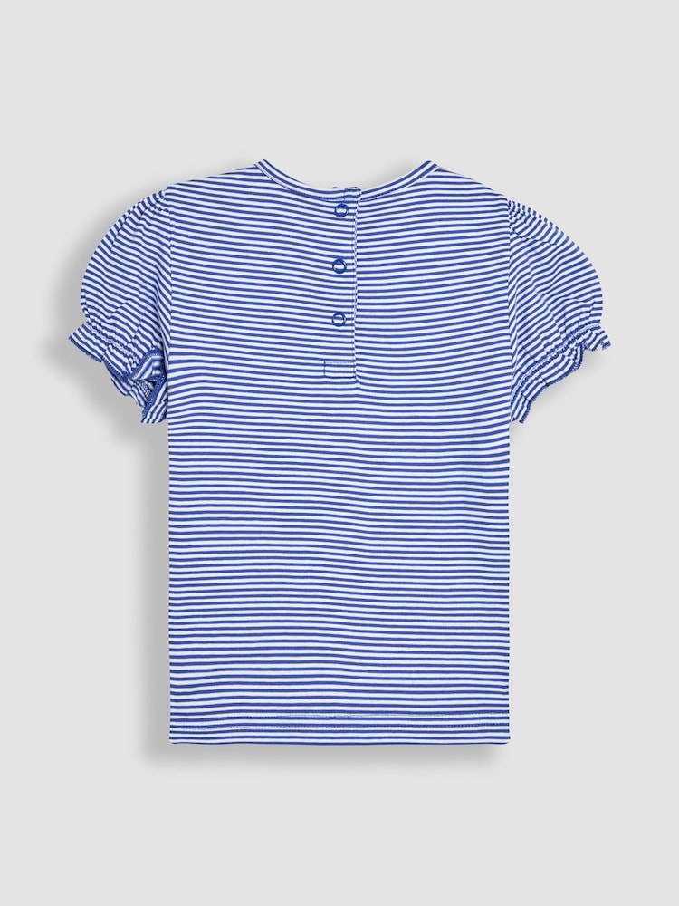 JoJo Maman Bébé Cornflower Blue Strawberry Applique Puff Sleeve T-Shirt - Image 2 of 3