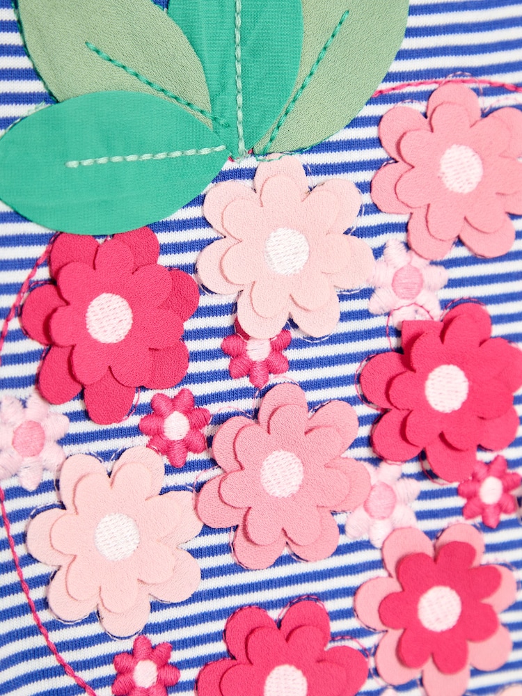 JoJo Maman Bébé Cornflower Blue Strawberry Applique Puff Sleeve T-Shirt - Image 3 of 3