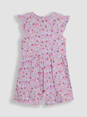 Pink Strawberry Ditsy Floral - JoJo Maman Bébé Ruffle Shoulder 100% Cotton Playsuit - صورة 1 من 3