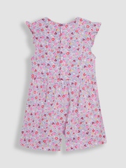 Pink Strawberry Ditsy Floral - JoJo Maman Bébé Ruffle Shoulder 100% Cotton Playsuit - صورة 2 من 3