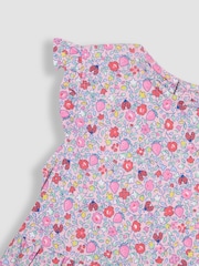 Pink Strawberry Ditsy Floral - JoJo Maman Bébé Ruffle Shoulder 100% Cotton Playsuit - صورة 3 من 3