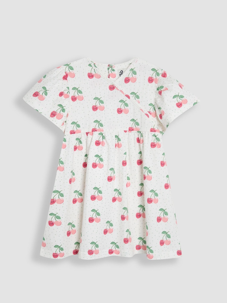JoJo Maman Bébé Cream Pink Cherry Wrap Dress - Image 1 of 4