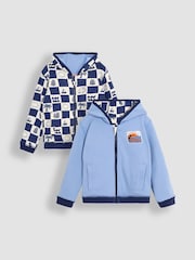 JoJo Maman Bébé Navy Surf Checkerboard Print Reversible 100% Cotton Hoodie - Image 1 of 8