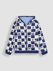 JoJo Maman Bébé Navy Surf Checkerboard Print Reversible 100% Cotton Hoodie - Image 2 of 8