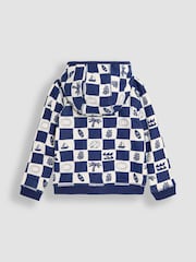 JoJo Maman Bébé Navy Surf Checkerboard Print Reversible 100% Cotton Hoodie - Image 3 of 8