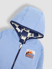 JoJo Maman Bébé Navy Surf Checkerboard Print Reversible 100% Cotton Hoodie - Image 6 of 8