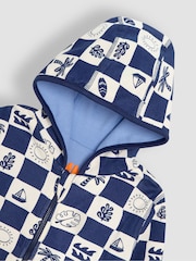 JoJo Maman Bébé Navy Surf Checkerboard Print Reversible 100% Cotton Hoodie - Image 7 of 8