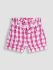 JoJo Maman Bébé Fuchsia Pink Gingham Tie Waist Turn-up Hem Shorts - Image 1 of 3