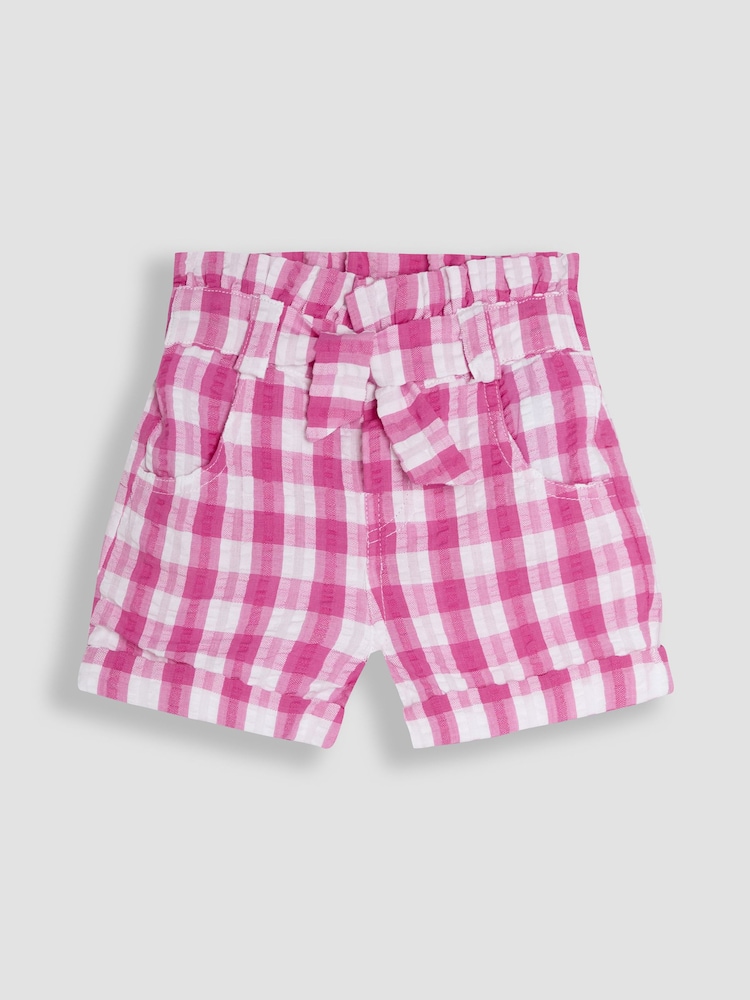 JoJo Maman Bébé Fuchsia Pink Gingham Tie Waist Turn-up Hem Shorts - Image 1 of 3 JoJo Maman Bébé Fuchsia Pink Gingham Tie Waist Turn-up Hem Shorts - Image 1 of 3