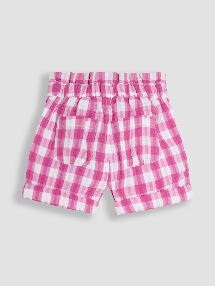 JoJo Maman Bébé Fuchsia Pink Gingham Tie Waist Turn-up Hem Shorts - Image 2 of 3