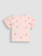 JoJo Maman Bébé Pink Cherry Embroidered Frill T-Shirt and Shorts Set 2 Piece - Image 3 of 5