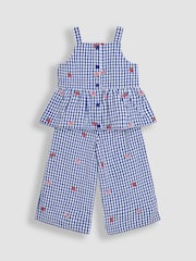 JoJo Maman Bébé Blue Strawberry 2-Piece Embroidered Top & Trousers Set - Image 1 of 7