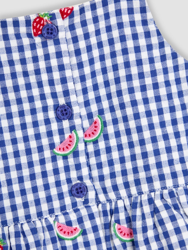 JoJo Maman Bébé Blue Strawberry 2-Piece Embroidered Top & Trousers Set - Image 3 of 7