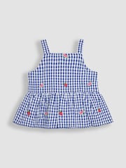 JoJo Maman Bébé Blue Strawberry 2-Piece Embroidered Top & Trousers Set - Image 4 of 7