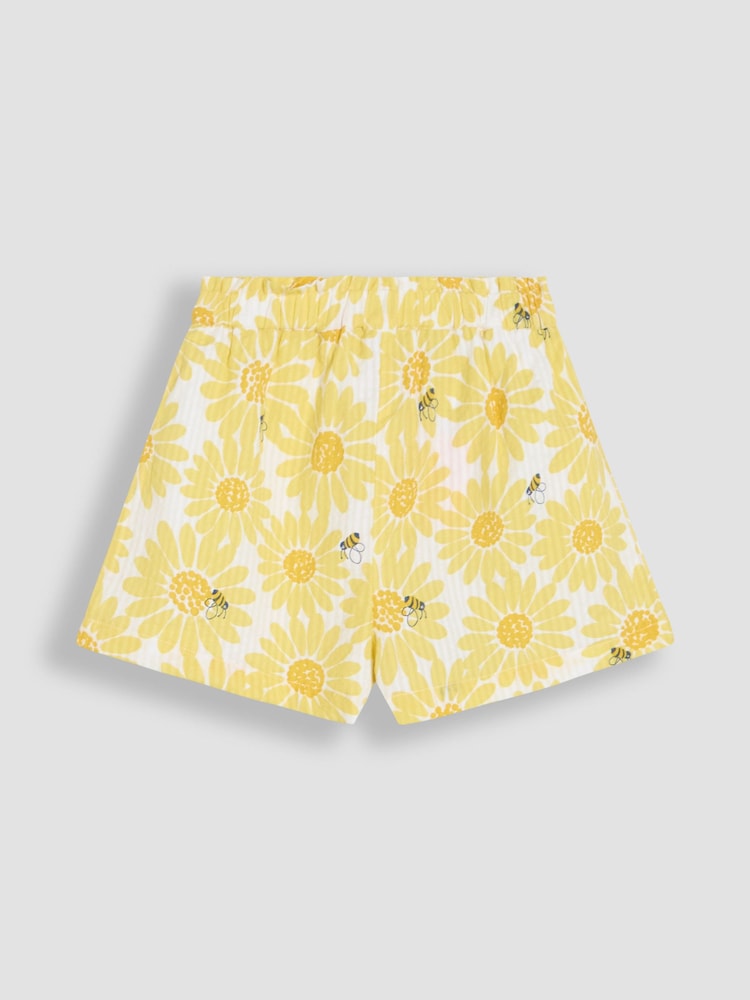 Gelb, Sonnenblumenprint - JoJo Maman Bébé 2-Piece Frill Shoulder Top & Short Set - Image 4 of 6