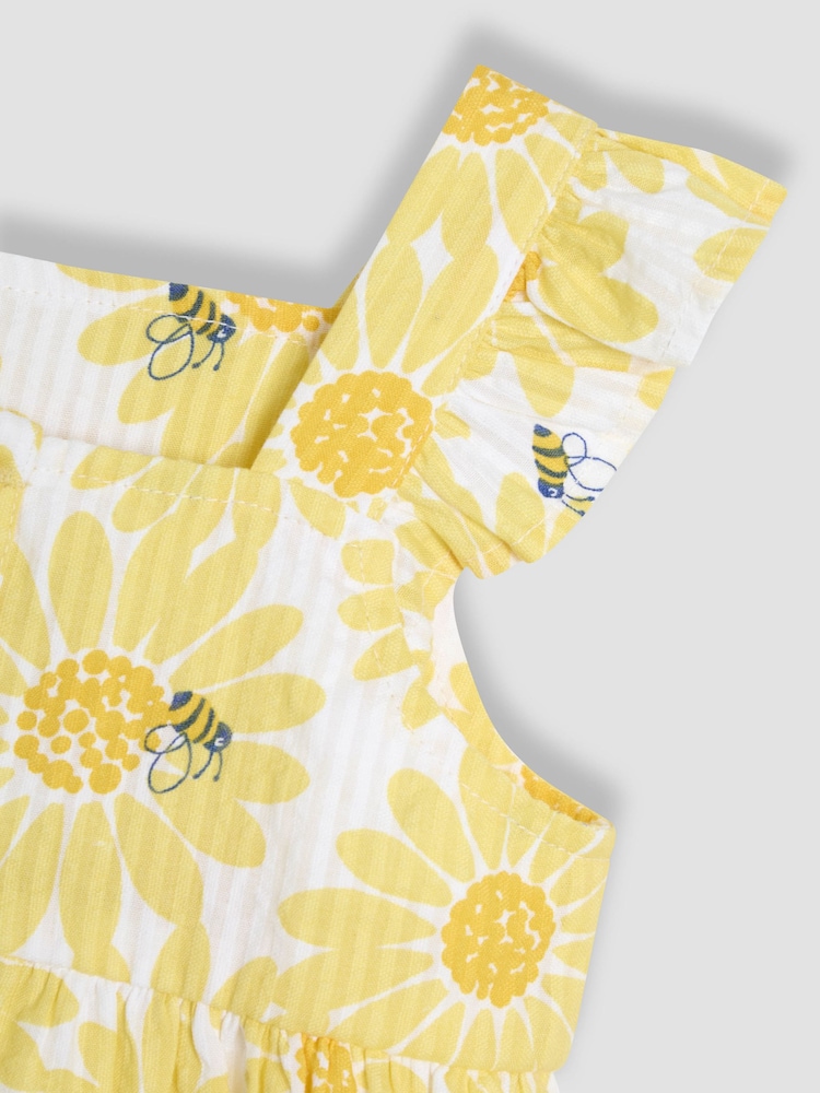 Gelb, Sonnenblumenprint - JoJo Maman Bébé 2-Piece Frill Shoulder Top & Short Set - Image 6 of 6