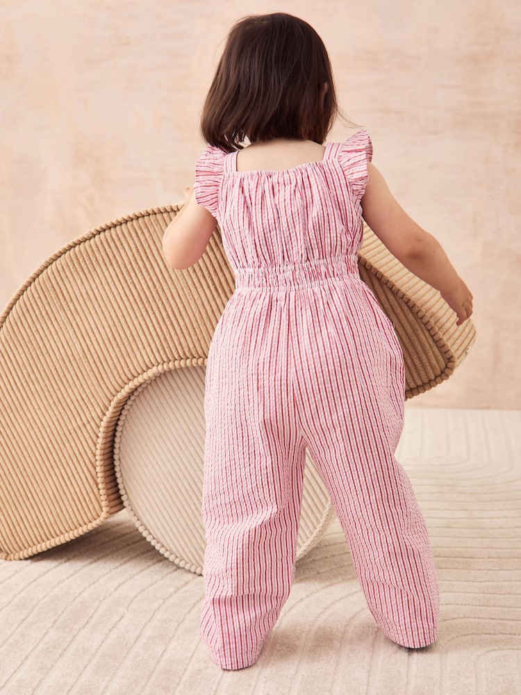 Rosa Seersucker Streifen - Jojo Maman Bébé Jumpsuit mit Rüschenärmeln - Image 2 of 6