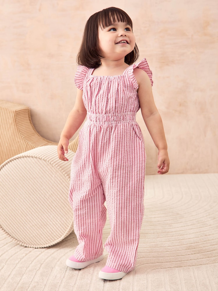 Rosa Seersucker Streifen - Jojo Maman Bébé Jumpsuit mit Rüschenärmeln - Image 3 of 6