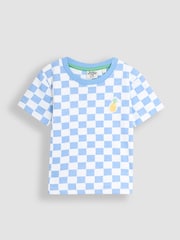 JoJo Maman Bébé Blue Pineapple Back Appliqué Checkerboard 100% Cotton T-Shirt - Image 2 of 5