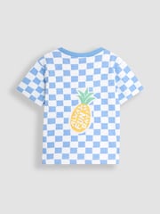 JoJo Maman Bébé Blue Pineapple Back Appliqué Checkerboard 100% Cotton T-Shirt - Image 3 of 5