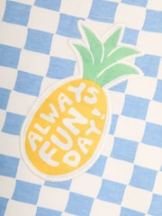 JoJo Maman Bébé Blue Pineapple Back Appliqué Checkerboard 100% Cotton T-Shirt - Image 5 of 5