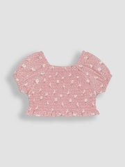 JoJo Maman Bébé Pink Daisy Smocked 100% Cotton T-Shirt & Skort Set 2 Piece - Image 2 of 3