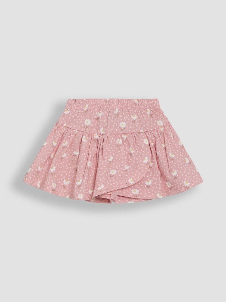 JoJo Maman Bébé Pink Daisy Smocked 100% Cotton T-Shirt & Skort Set 2 Piece - Image 3 of 3