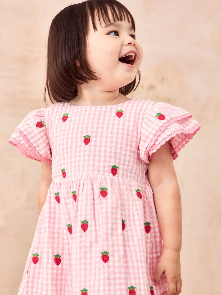 strapless open back dress Peach Strawberry Floral Puff Sleeve Maternity Midi Dress – PinkBlush main image 0