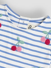 JoJo Maman Bébé Blue Cherry Embroidered Frill Sleeve T-Shirt - Image 3 of 3