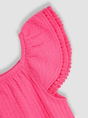 JoJo Maman Bébé Pink Embroidered Frill Sleeve T-Shirt & Shorts Set 2 Piece - Image 5 of 7