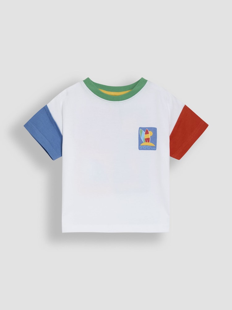 JoJo Maman Bébé White Surf & Sun Back Printed 100% Cotton T-Shirt - Image 2 of 4