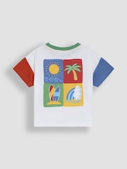 JoJo Maman Bébé White Surf & Sun Back Printed 100% Cotton T-Shirt - Image 3 of 4