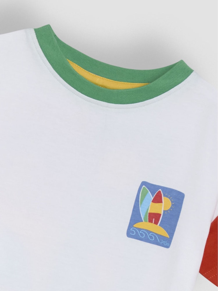JoJo Maman Bébé White Surf & Sun Back Printed 100% Cotton T-Shirt - Image 4 of 4