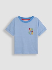 JoJo Maman Bébé Blue Fun In The Sun Back Printed 100% Cotton T-Shirt - Image 2 of 6