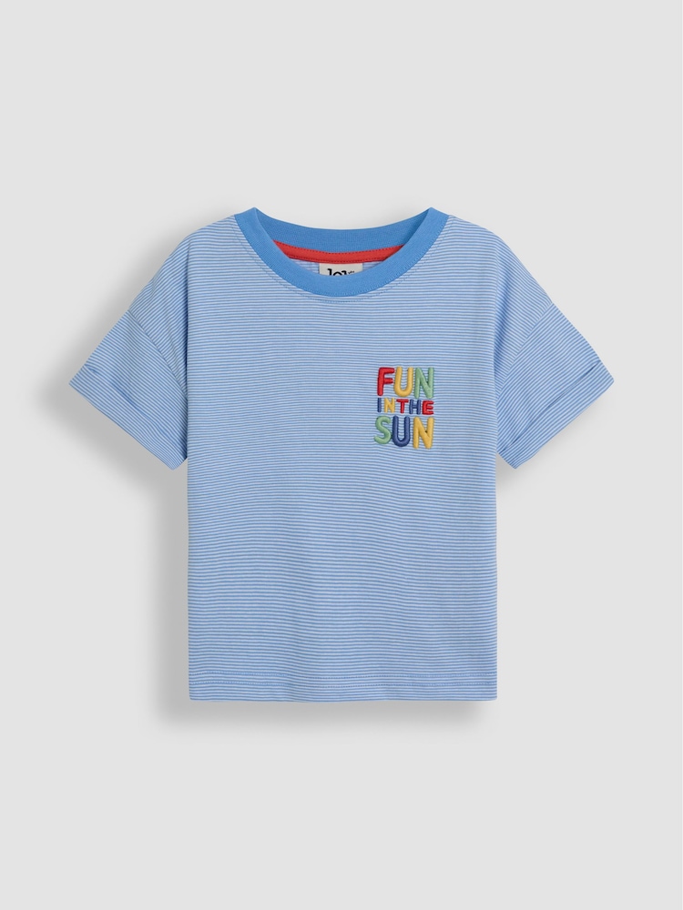 JoJo Maman Bébé Blue Fun In The Sun Back Printed 100% Cotton T-Shirt - Image 2 of 6