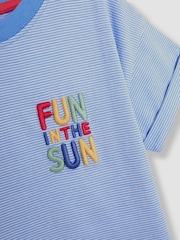 JoJo Maman Bébé Blue Fun In The Sun Back Printed 100% Cotton T-Shirt - Image 4 of 6