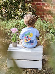 JoJo Maman Bébé Blue Fun In The Sun Back Printed 100% Cotton T-Shirt - Image 6 of 6