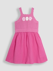 JoJo Maman Bébé Pink Crochet & Cheesecloth Combo Summer Dress - Image 1 of 3