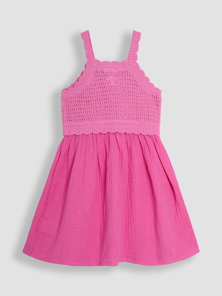JoJo Maman Bébé Pink Crochet & Cheesecloth Combo Summer Dress - Image 2 of 3