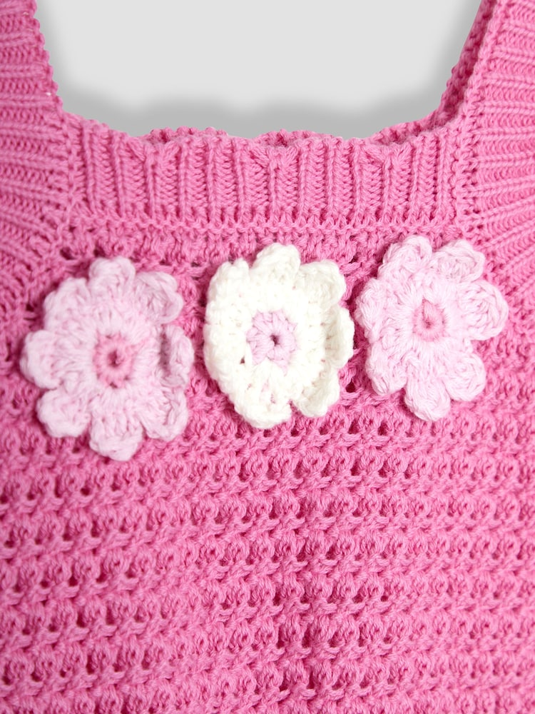 JoJo Maman Bébé Pink Crochet & Cheesecloth Combo Summer Dress - Image 3 of 3