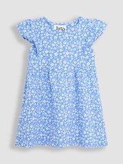 JoJo Maman Bébé Blue Ditsy Floral Print 100% Cotton Dress - Image 1 of 3